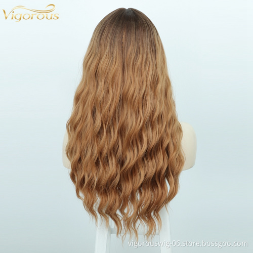 Synthetic Wigs None Lace For Women Heat Resistant Fiber Long Natural Wavy Hair With Bangs Ombre Color High Quality  Middle Part